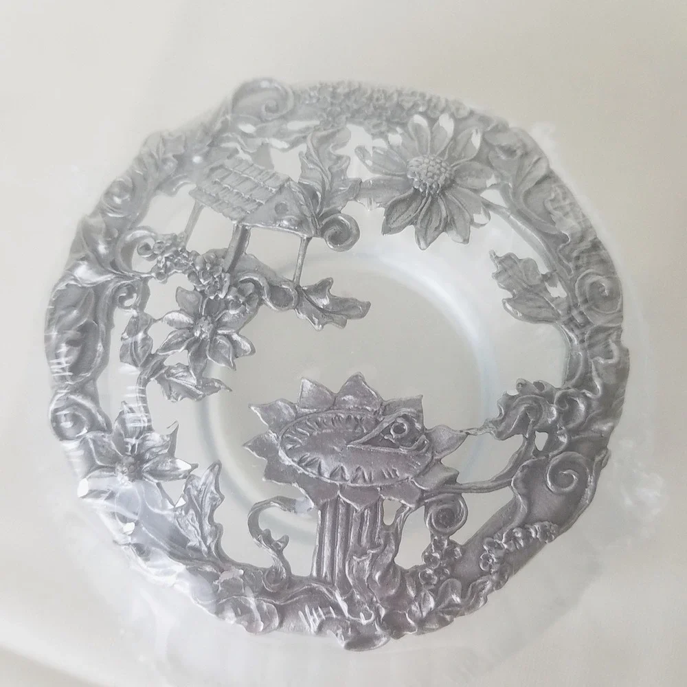 Rawcliffe Decorative Glass‎ Jar Potpourri garden sundial pewter Lid Scented VNTG